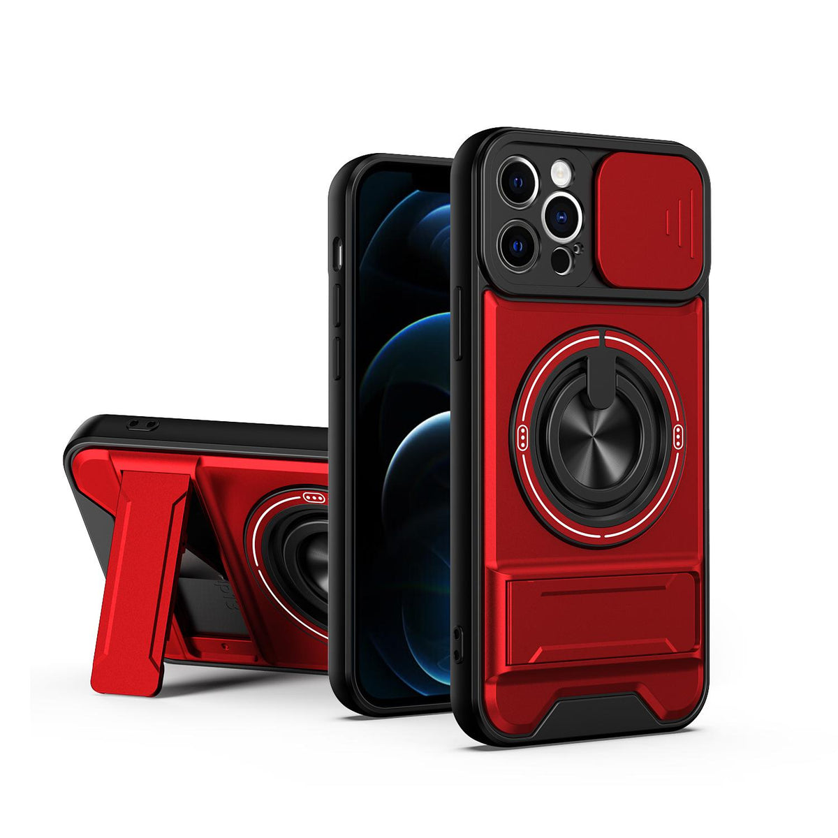 For iPhone 12 Pro Lens Sliding Window Multifunctional Magnetic Shockproof Phone Case - Red - EDA008865923C
