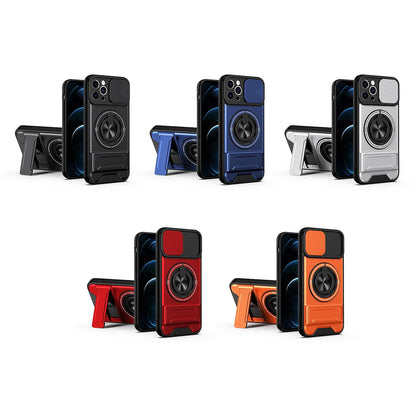 For iPhone 12 Pro Lens Sliding Window Multifunctional Magnetic Shockproof Phone Case - Red - EDA008865923C