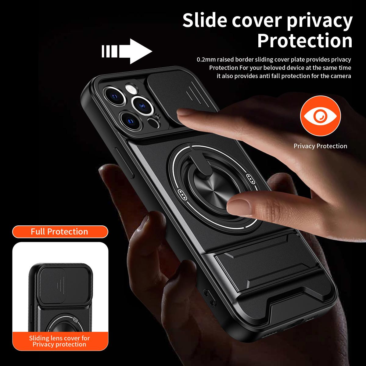 For iPhone 12 Pro Lens Sliding Window Multifunctional Magnetic Shockproof Phone Case - Red - EDA008865923C