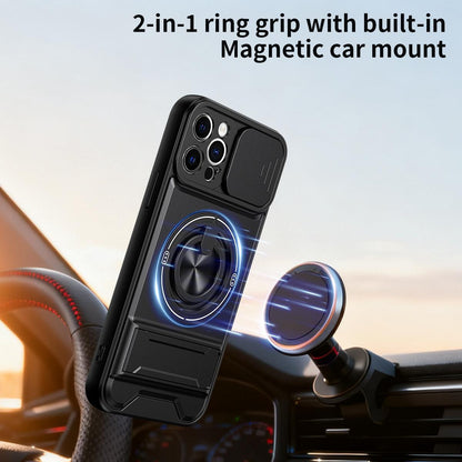 For iPhone 12 Pro Lens Sliding Window Multifunctional Magnetic Shockproof Phone Case - Red - EDA008865923C