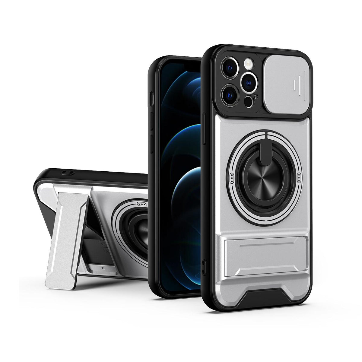 For iPhone 12 Pro Lens Sliding Window Multifunctional Magnetic Shockproof Phone Case - Titanium Gray - EDA008865923D