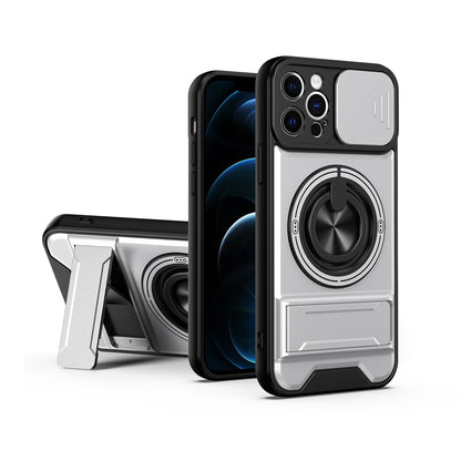 For iPhone 12 Pro Lens Sliding Window Multifunctional Magnetic Shockproof Phone Case - Titanium Gray - EDA008865923D