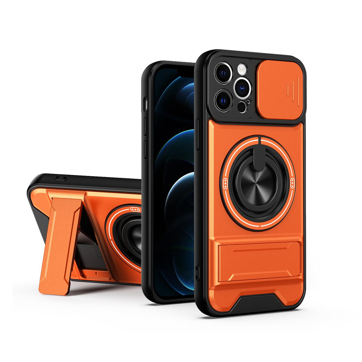 For iPhone 12 Pro Lens Sliding Window Multifunctional Magnetic Shockproof Phone Case - Orange - EDA008865923E