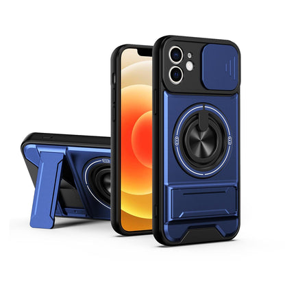 For iPhone 12 Lens Sliding Window Multifunctional Magnetic Shockproof Phone Case - Royal Blue - EDA008865924A