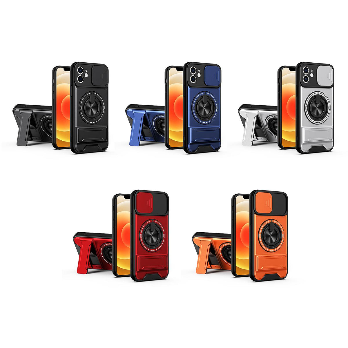 For iPhone 12 Lens Sliding Window Multifunctional Magnetic Shockproof Phone Case - Royal Blue - EDA008865924A