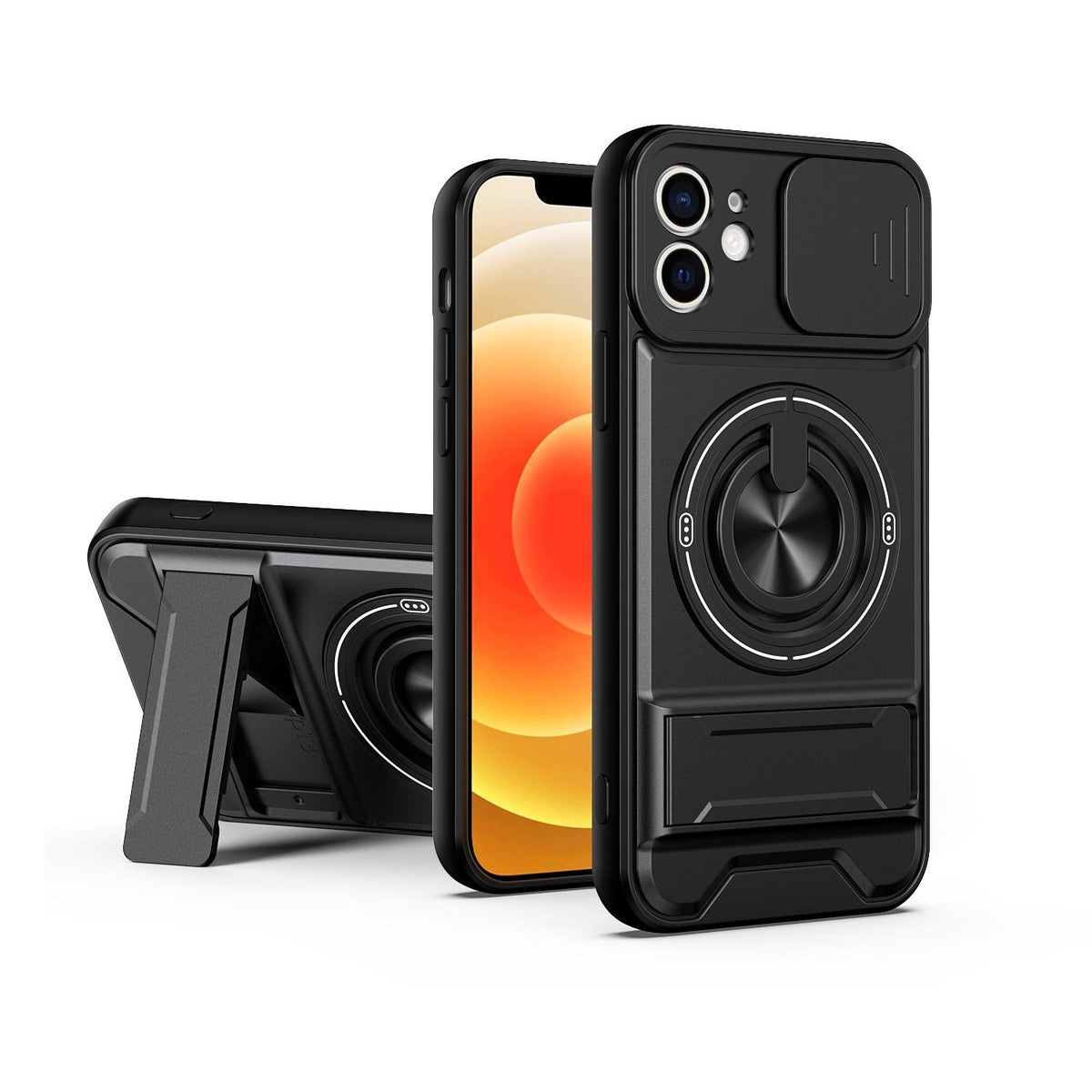 For iPhone 12 Lens Sliding Window Multifunctional Magnetic Shockproof Phone Case - Black - EDA008865924B
