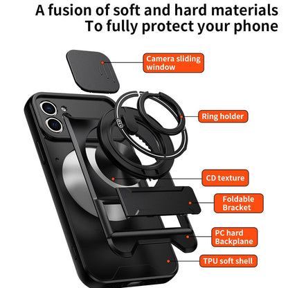 For iPhone 12 Lens Sliding Window Multifunctional Magnetic Shockproof Phone Case - Black - EDA008865924B