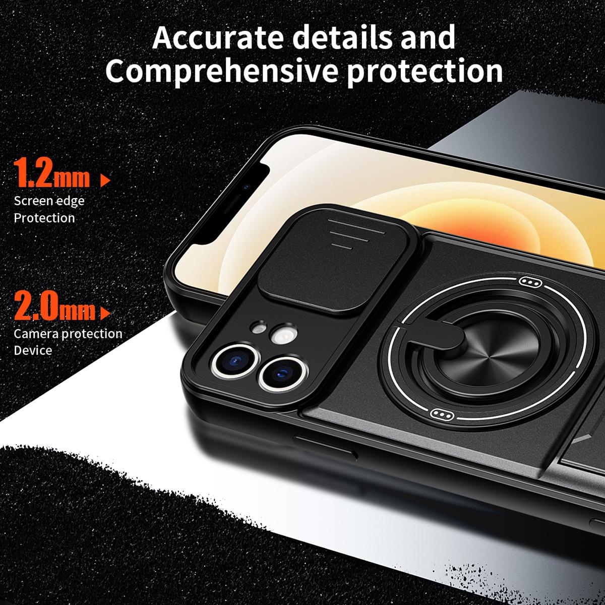For iPhone 12 Lens Sliding Window Multifunctional Magnetic Shockproof Phone Case - Black - EDA008865924B