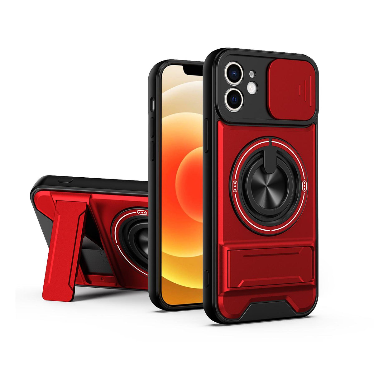 For iPhone 12 Lens Sliding Window Multifunctional Magnetic Shockproof Phone Case - Red - EDA008865924C