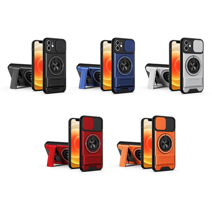 For iPhone 12 Lens Sliding Window Multifunctional Magnetic Shockproof Phone Case - Red - EDA008865924C