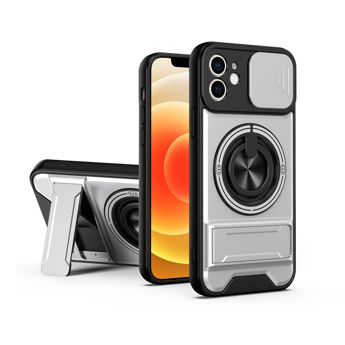 For iPhone 12 Lens Sliding Window Multifunctional Magnetic Shockproof Phone Case - Titanium Gray - EDA008865924D