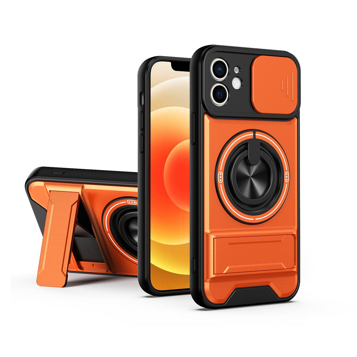 For iPhone 12 Lens Sliding Window Multifunctional Magnetic Shockproof Phone Case - Orange - EDA008865924E