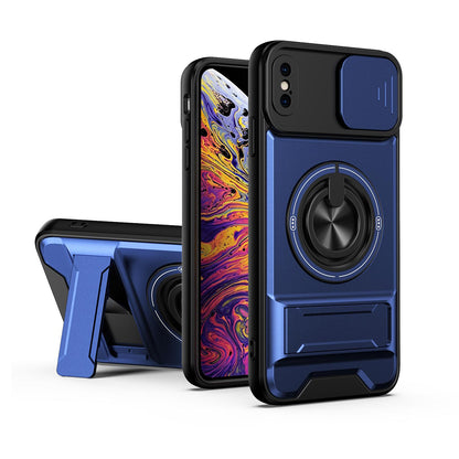 For iPhone XS Max Lens Sliding Window Multifunctional Magnetic Shockproof Phone Case - Royal Blue - EDA008865925A