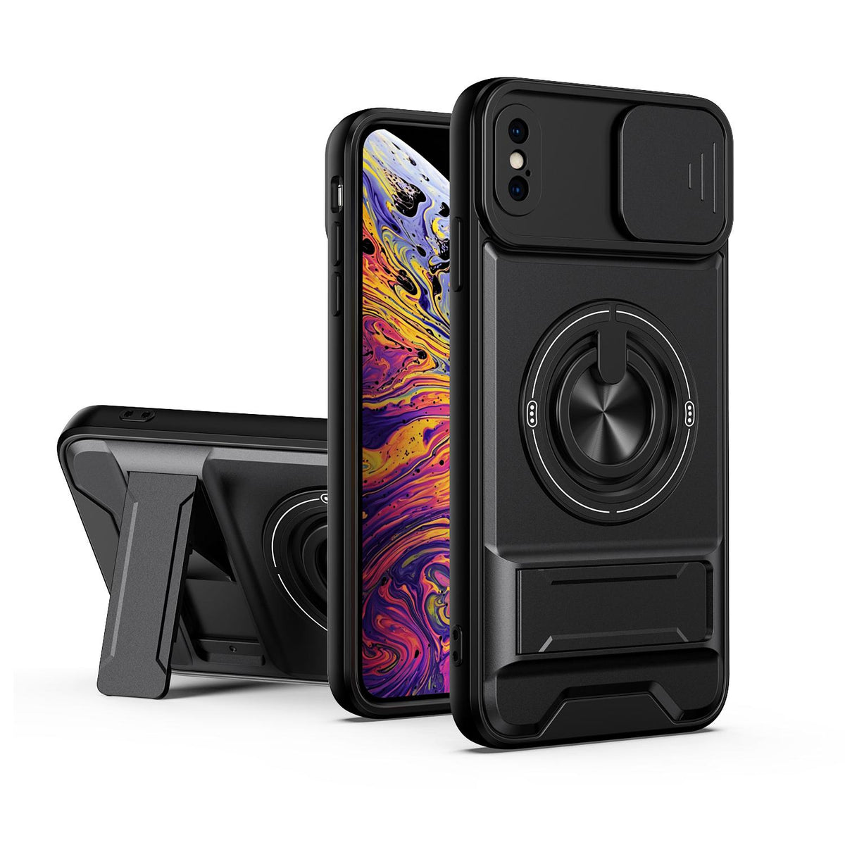 For iPhone XS Max Lens Sliding Window Multifunctional Magnetic Shockproof Phone Case - Black - EDA008865925B