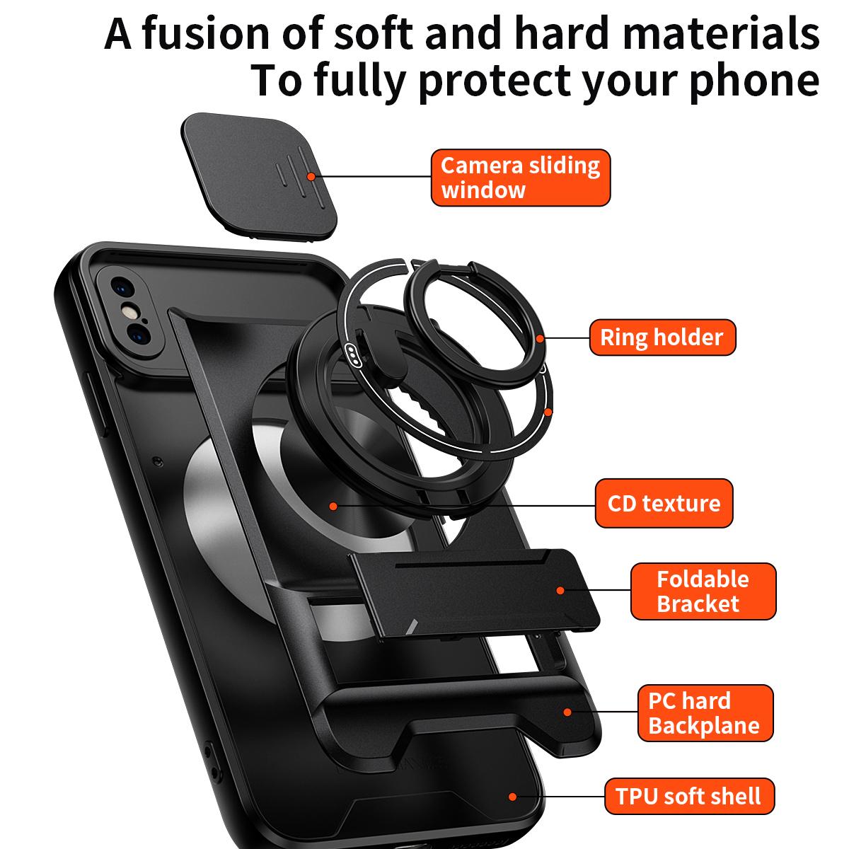 For iPhone XS Max Lens Sliding Window Multifunctional Magnetic Shockproof Phone Case - Black - EDA008865925B