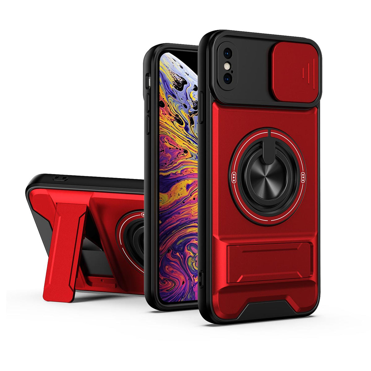 For iPhone XS Max Lens Sliding Window Multifunctional Magnetic Shockproof Phone Case - Red - EDA008865925C