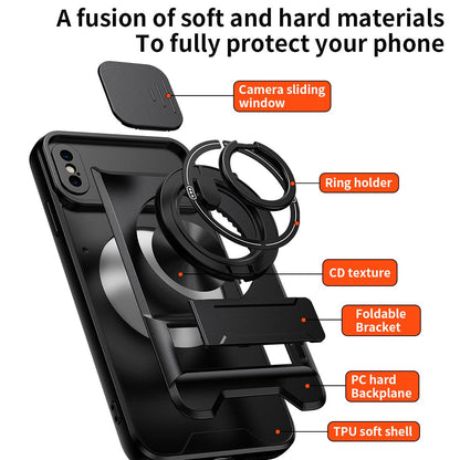 For iPhone XS Max Lens Sliding Window Multifunctional Magnetic Shockproof Phone Case - Red - EDA008865925C