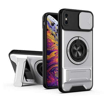 For iPhone XS Max Lens Sliding Window Multifunctional Magnetic Shockproof Phone Case - Titanium Gray - EDA008865925D