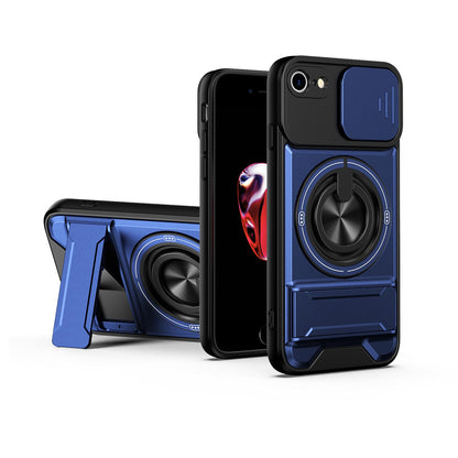 For iPhone 7 Lens Sliding Window Multifunctional Magnetic Shockproof Phone Case - Royal Blue - EDA008865926A