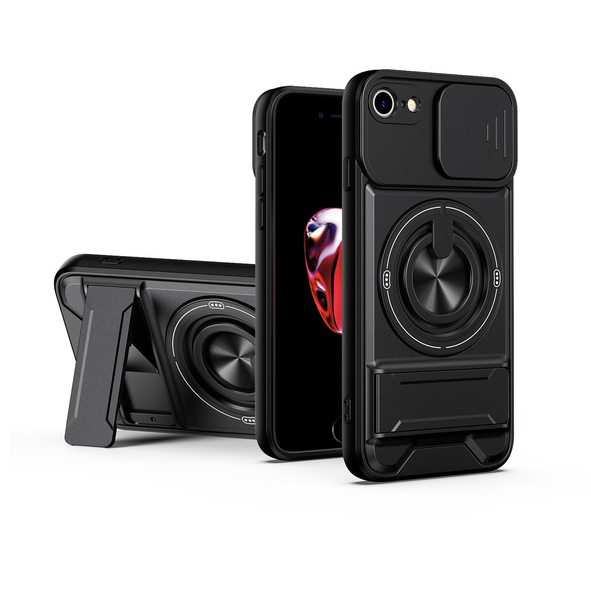 For iPhone 7 Lens Sliding Window Multifunctional Magnetic Shockproof Phone Case - Black - EDA008865926B