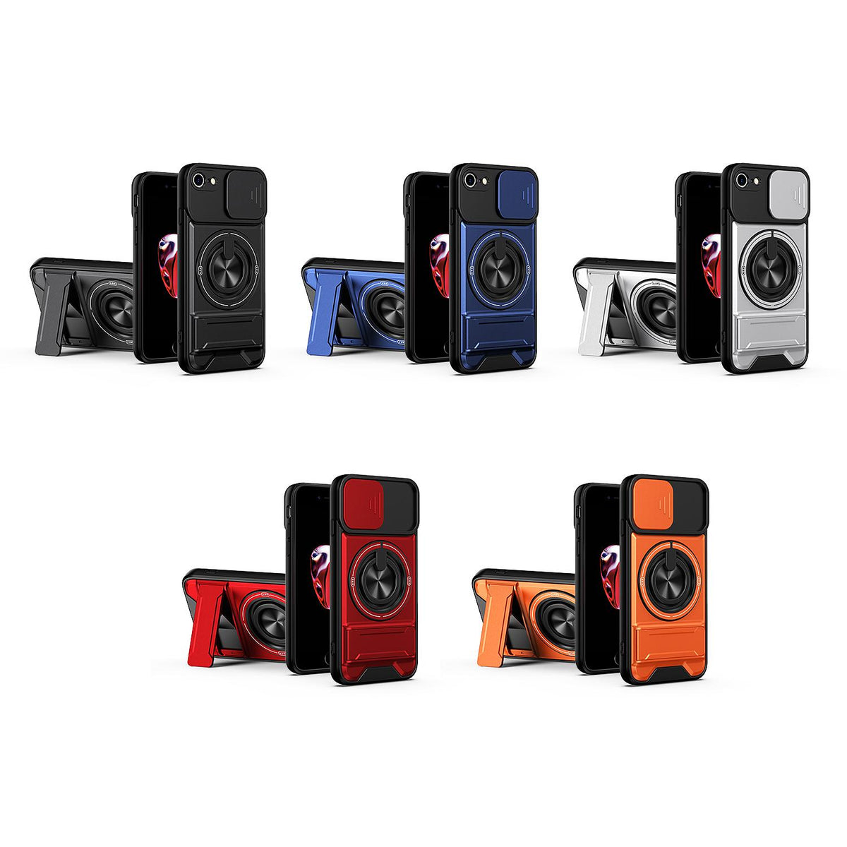 For iPhone 7 Lens Sliding Window Multifunctional Magnetic Shockproof Phone Case - Black - EDA008865926B