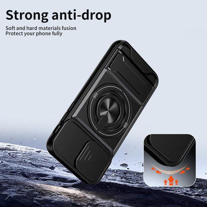 For iPhone 7 Lens Sliding Window Multifunctional Magnetic Shockproof Phone Case - Black - EDA008865926B