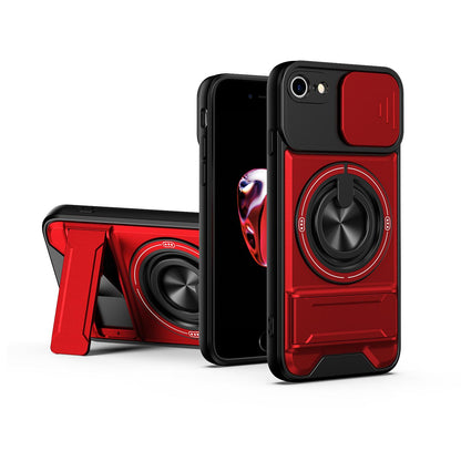 For iPhone 7 Lens Sliding Window Multifunctional Magnetic Shockproof Phone Case - Red - EDA008865926C