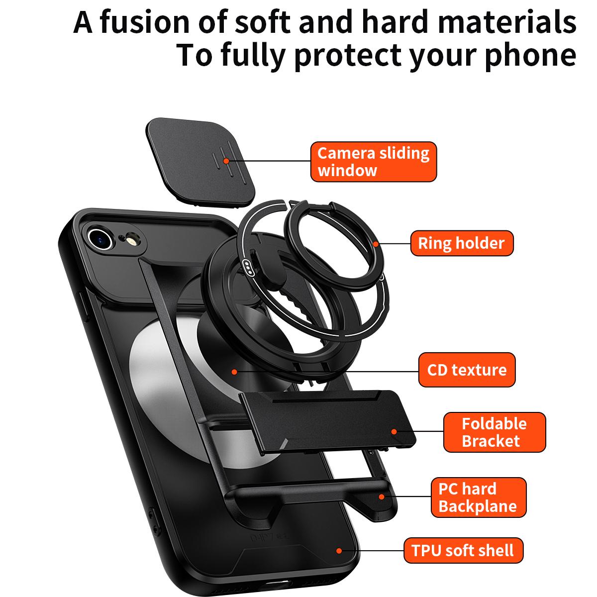 For iPhone 7 Lens Sliding Window Multifunctional Magnetic Shockproof Phone Case - Red - EDA008865926C