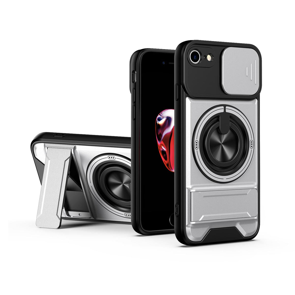 For iPhone 7 Lens Sliding Window Multifunctional Magnetic Shockproof Phone Case - Titanium Gray - EDA008865926D