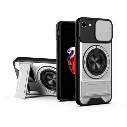 For iPhone 7 Lens Sliding Window Multifunctional Magnetic Shockproof Phone Case - Titanium Gray - EDA008865926D