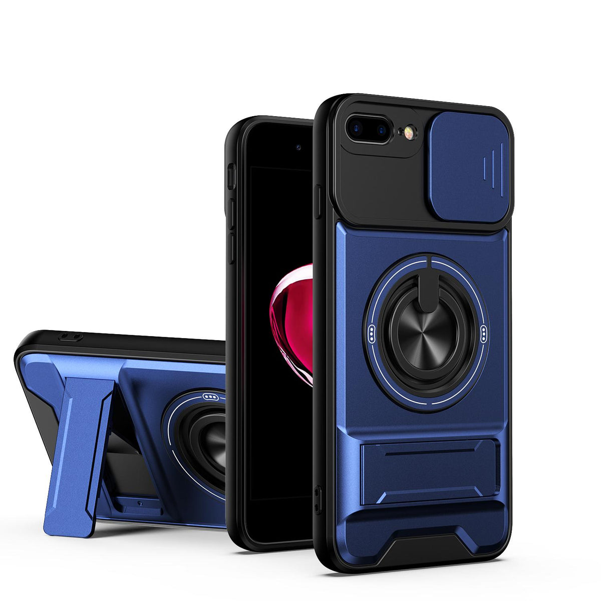 For iPhone 7 Plus Lens Sliding Window Multifunctional Magnetic Shockproof Phone Case - Royal Blue - EDA008865927A
