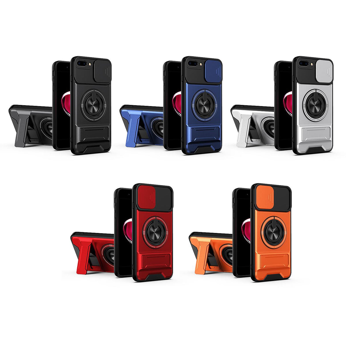 For iPhone 7 Plus Lens Sliding Window Multifunctional Magnetic Shockproof Phone Case - Royal Blue - EDA008865927A