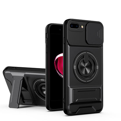 For iPhone 7 Plus Lens Sliding Window Multifunctional Magnetic Shockproof Phone Case - Black - EDA008865927B