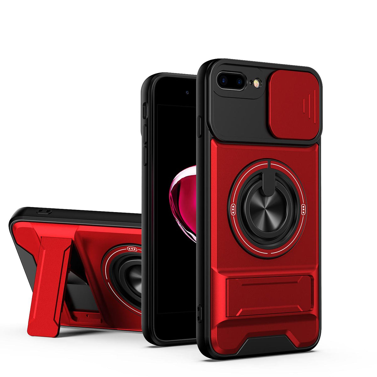 For iPhone 7 Plus Lens Sliding Window Multifunctional Magnetic Shockproof Phone Case - Red - EDA008865927C