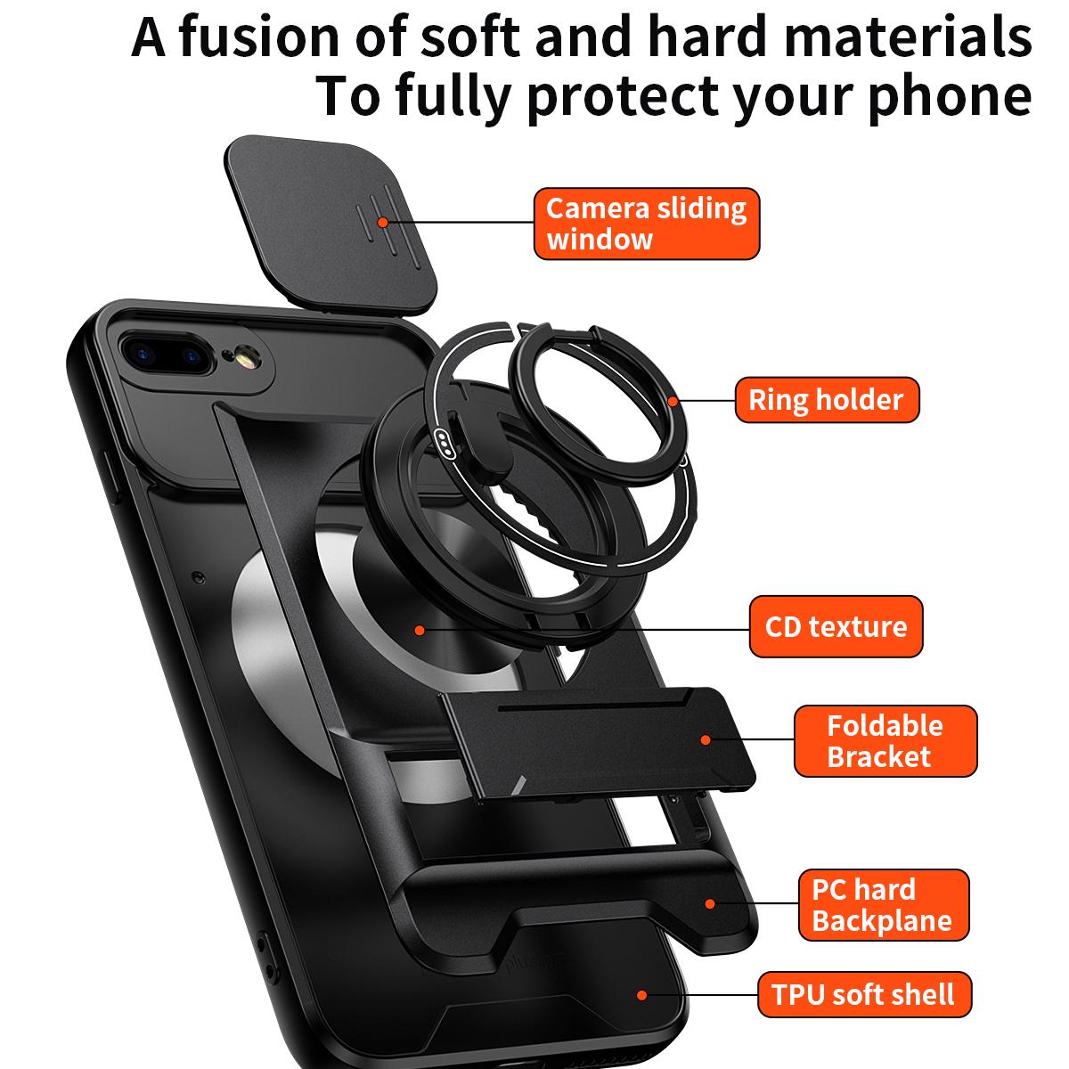 For iPhone 7 Plus Lens Sliding Window Multifunctional Magnetic Shockproof Phone Case - Red - EDA008865927C