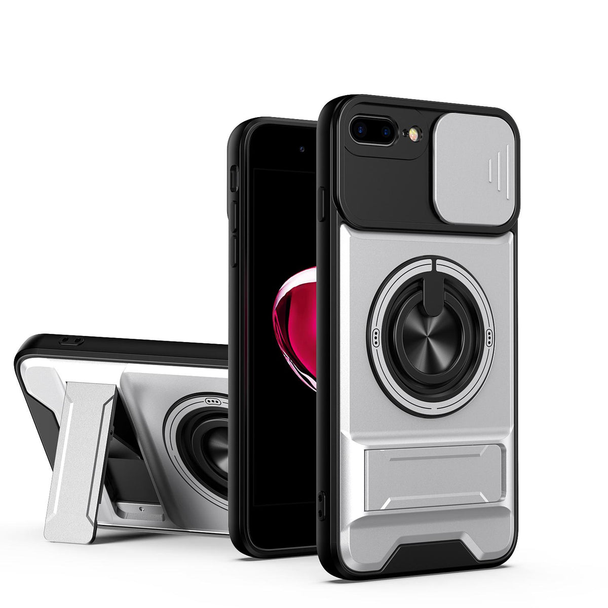 For iPhone 7 Plus Lens Sliding Window Multifunctional Magnetic Shockproof Phone Case - Titanium Gray - EDA008865927D