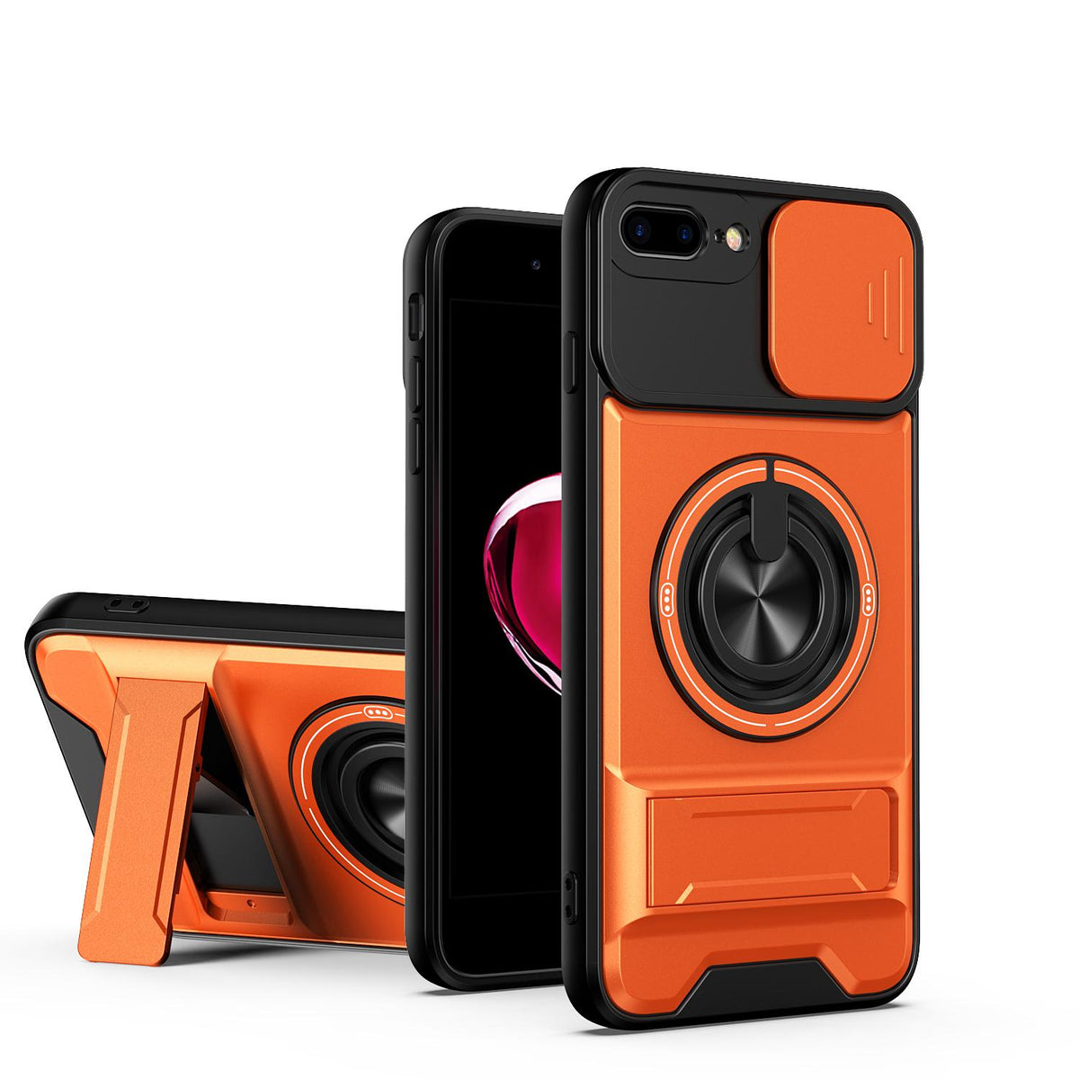 For iPhone 7 Plus Lens Sliding Window Multifunctional Magnetic Shockproof Phone Case - Orange - EDA008865927E
