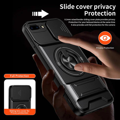 For iPhone 7 Plus Lens Sliding Window Multifunctional Magnetic Shockproof Phone Case - Orange - EDA008865927E