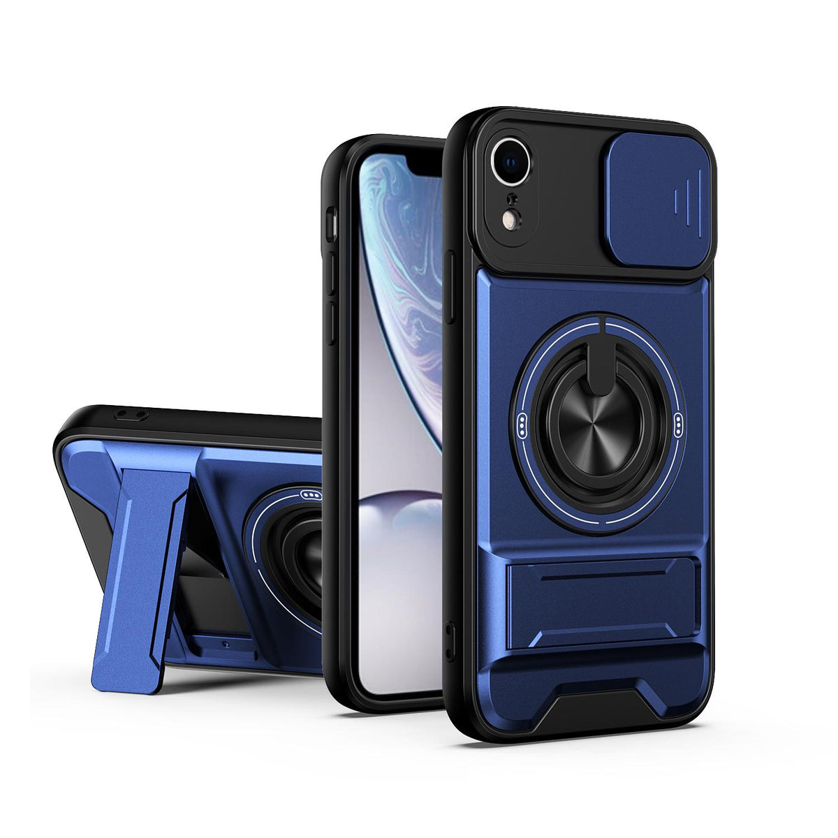 For iPhone XR Lens Sliding Window Multifunctional Magnetic Shockproof Phone Case - Royal Blue - EDA008865928A