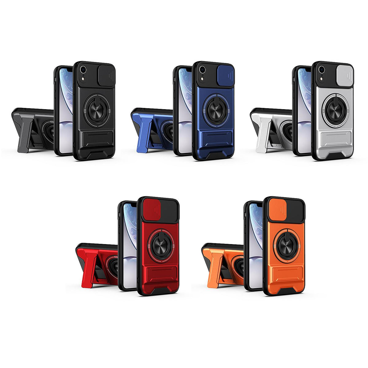 For iPhone XR Lens Sliding Window Multifunctional Magnetic Shockproof Phone Case - Royal Blue - EDA008865928A