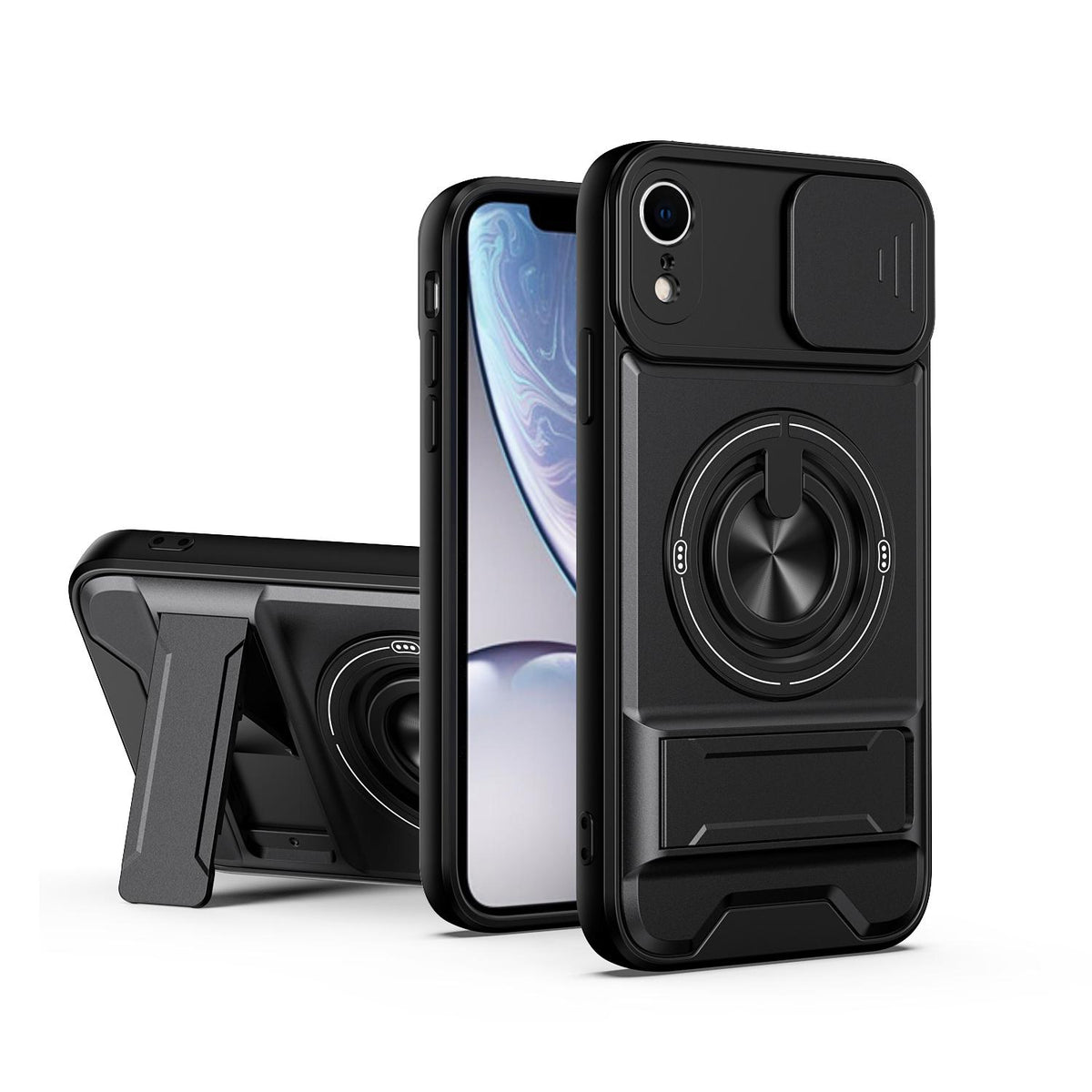 For iPhone XR Lens Sliding Window Multifunctional Magnetic Shockproof Phone Case - Black - EDA008865928B