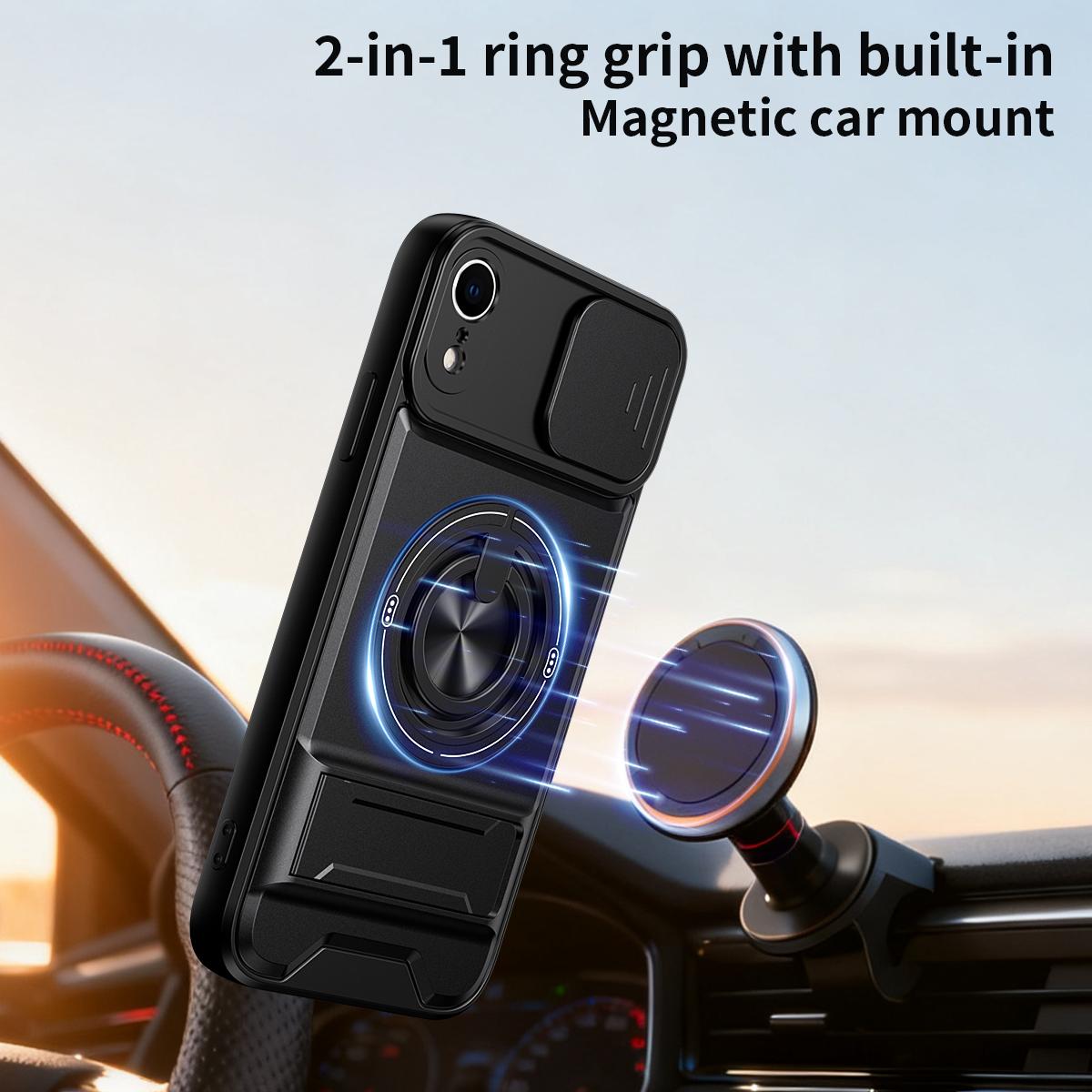 For iPhone XR Lens Sliding Window Multifunctional Magnetic Shockproof Phone Case - Black - EDA008865928B