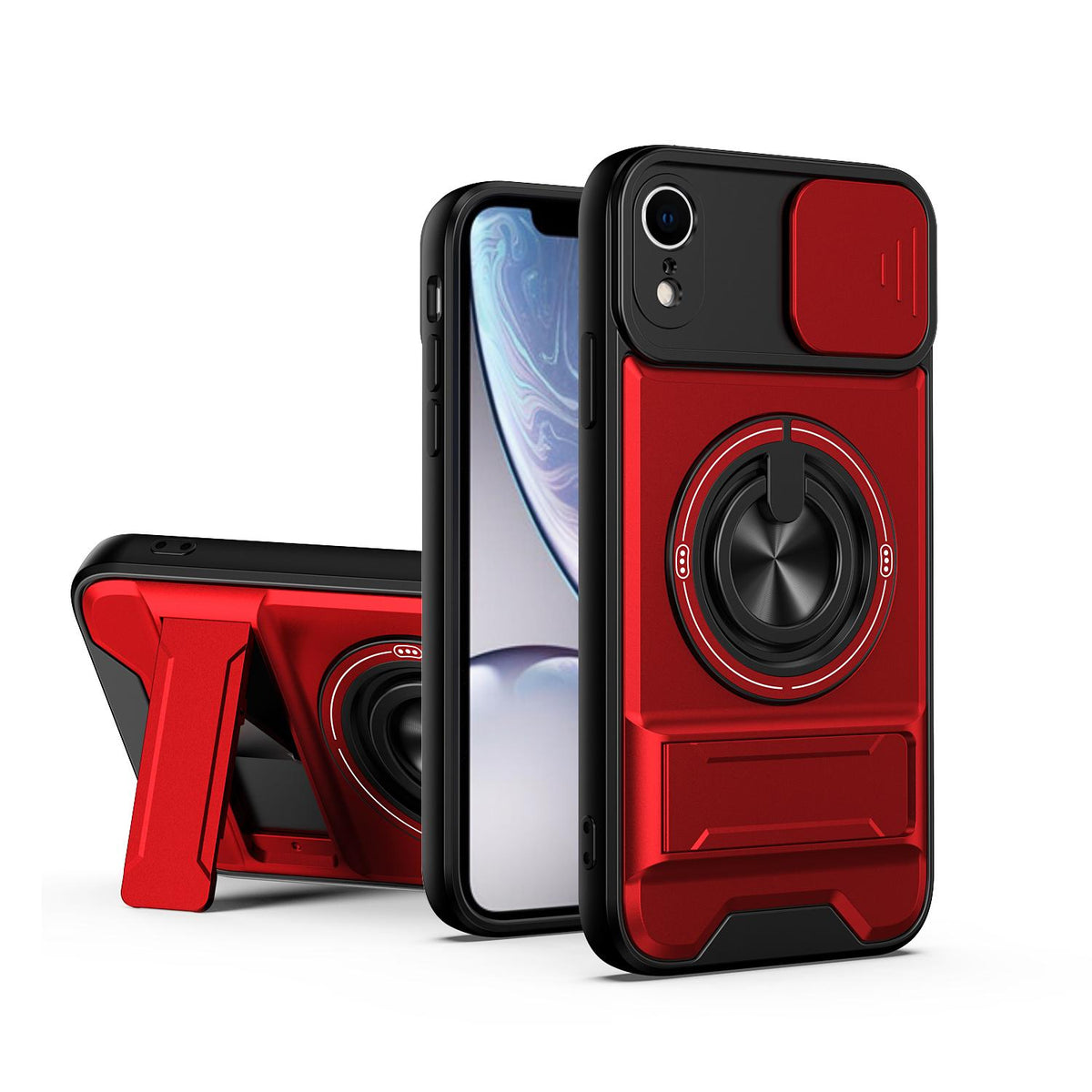 For iPhone XR Lens Sliding Window Multifunctional Magnetic Shockproof Phone Case - Red - EDA008865928C