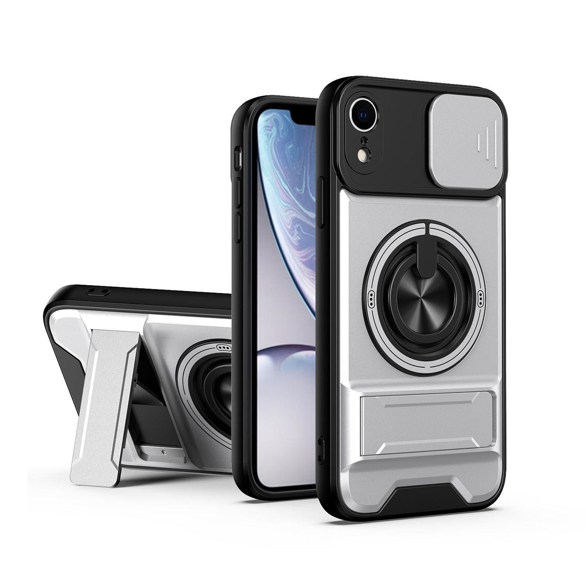 For iPhone XR Lens Sliding Window Multifunctional Magnetic Shockproof Phone Case - Titanium Gray - EDA008865928D