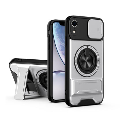 For iPhone XR Lens Sliding Window Multifunctional Magnetic Shockproof Phone Case - Titanium Gray - EDA008865928D
