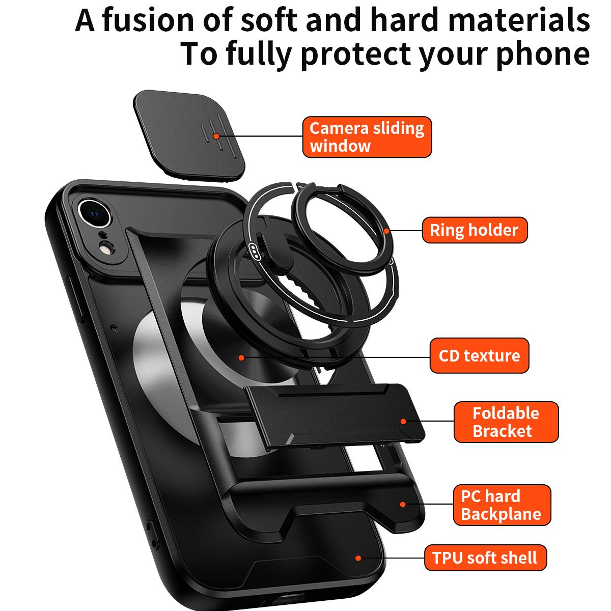 For iPhone XR Lens Sliding Window Multifunctional Magnetic Shockproof Phone Case - Titanium Gray - EDA008865928D
