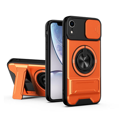 For iPhone XR Lens Sliding Window Multifunctional Magnetic Shockproof Phone Case - Orange - EDA008865928E