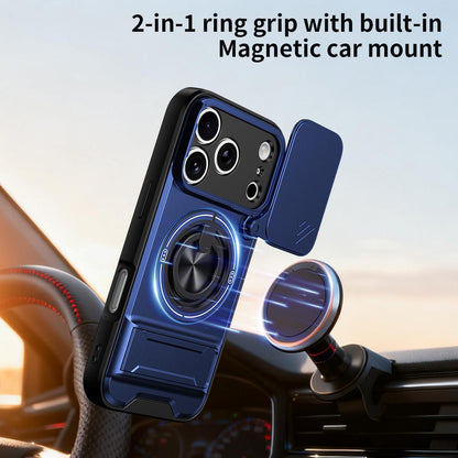 For iPhone 18 Pro Max Lens Sliding Window Multifunctional Magnetic Shockproof Phone Case - Royal Blue - EDA008865929A