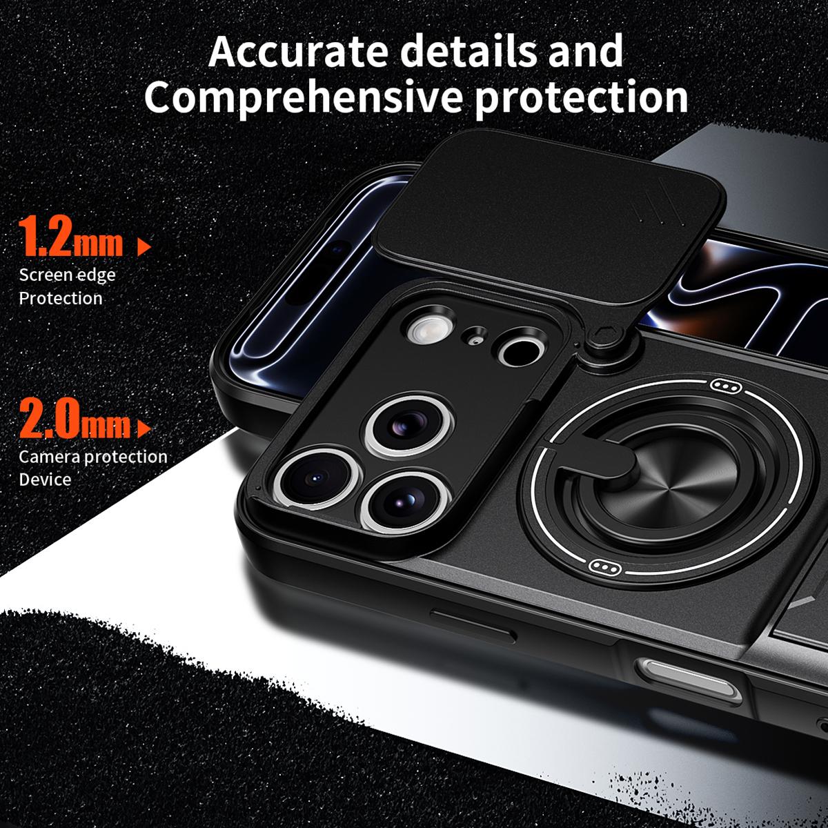 For iPhone 18 Pro Max Lens Sliding Window Multifunctional Magnetic Shockproof Phone Case - Black - EDA008865929B