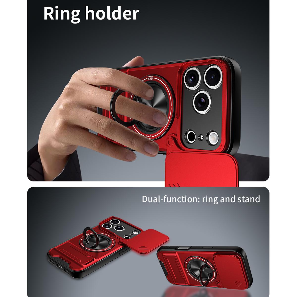 For iPhone 18 Pro Max Lens Sliding Window Multifunctional Magnetic Shockproof Phone Case - Red - EDA008865929C